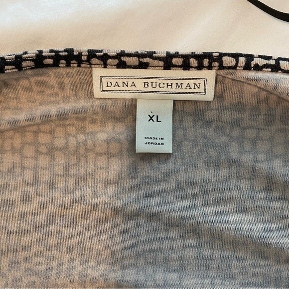 Dana Buchman Wrap Front Ruche Short Sleeve Abstract Black Tan Blouse Top Sexy XL - Picture 6 of 8